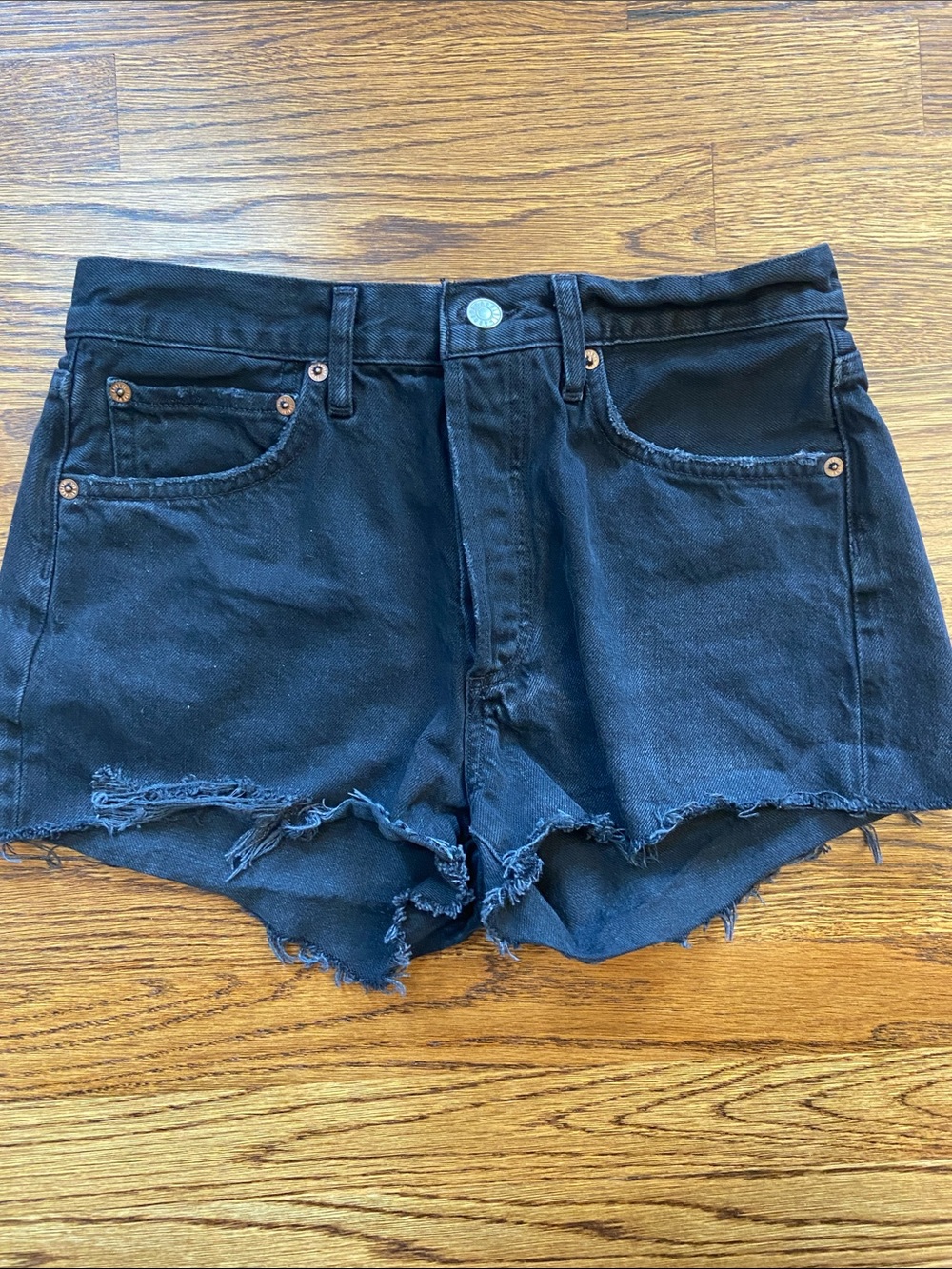 Agolde Parker Black Frayed Distressed Denim Shorts Jorts Size 27 Festival Indie